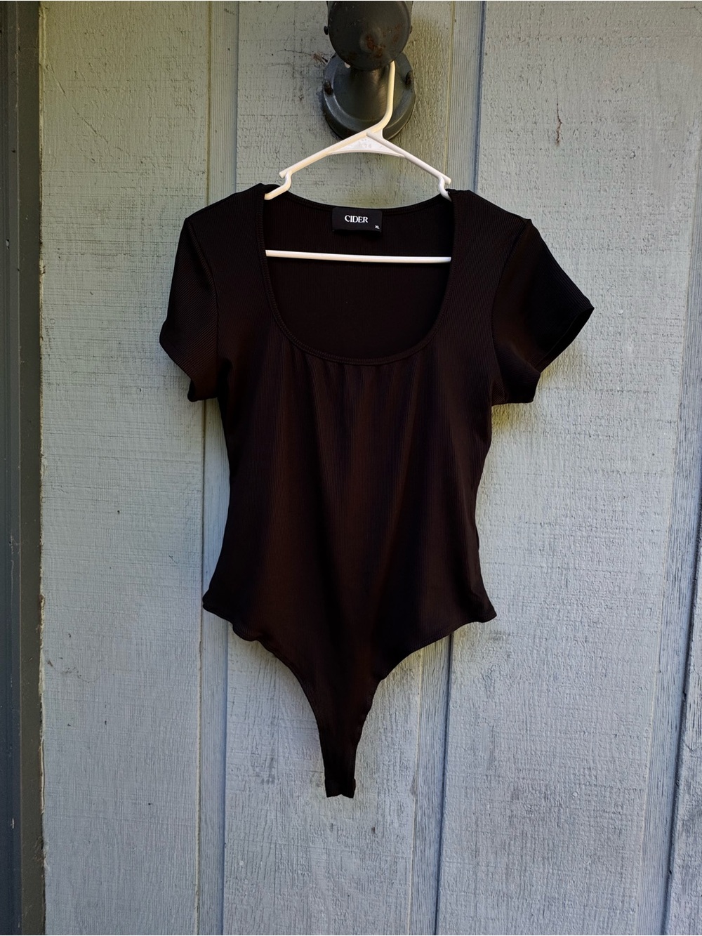 Cider Brown Ribbed Scoop Neck Short Sleeve Bodysuit